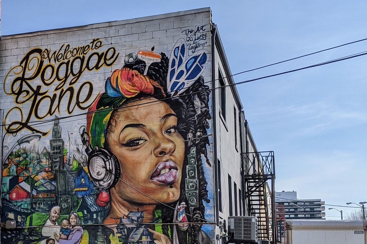 A mural found in Toronto's Reggae Lane (Eglinton Avenue W/Oakwood Ave), taken on March 23rd, 2021.