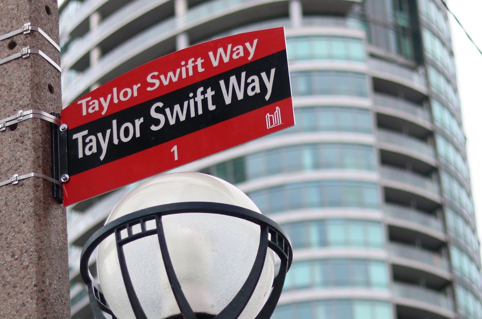 A newly installed street signboard of ''Taylor Swift Way'' is seen near Roger's Centre in Toronto, Canada, on November 4, 2024.