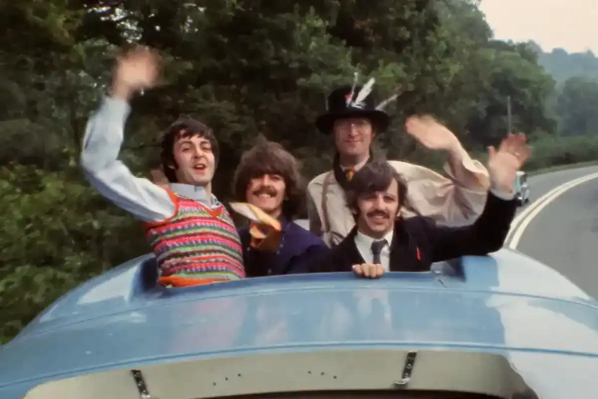 A scene from the infamous TV film Magical Mystery Tour shown on British TV at Christmas 1967 and panned by the critics.