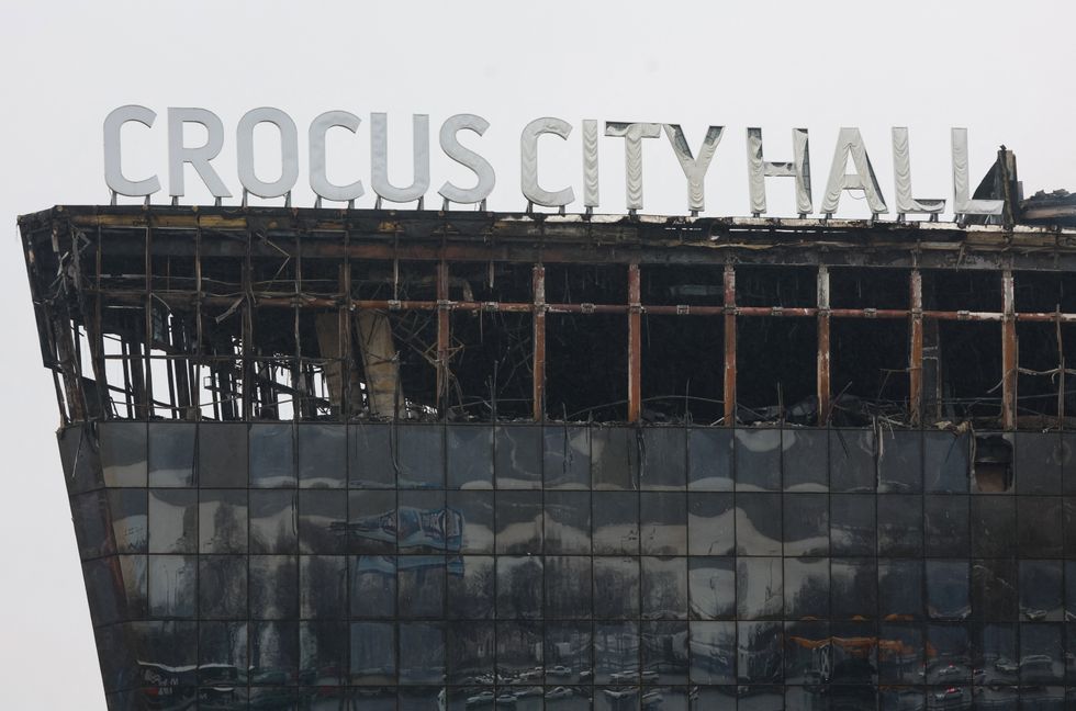 A view shows the burned Crocus City Hall concert hall in Krasnogorsk, outside Moscow, on March 23, 2024.
