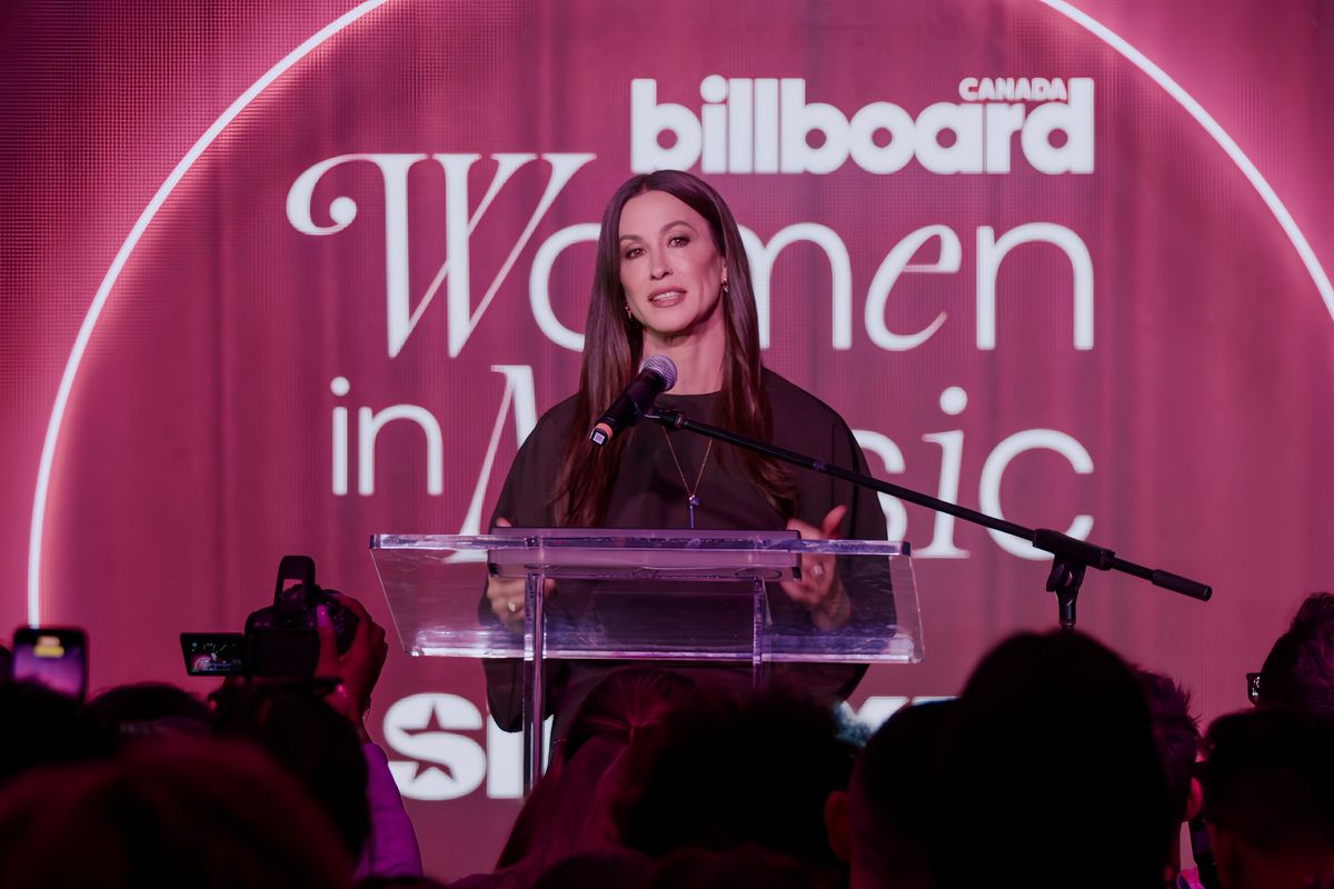 Alanis Morissette accepts the inaugural Billboard Canada Women in Music Icon Award in Toronto on Sept. 7, 2024