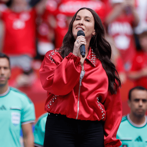 Alanis Morissette performs the Canadian national anthem during the opening ceremony before the FIFA World Cup 2026 Group B match between Canada and Bosnia and Herzegovina at Toronto Stadium on June 12, 2026.