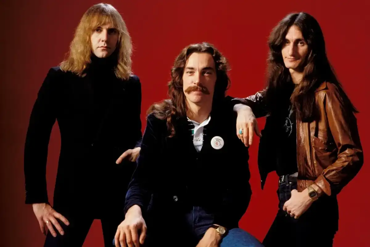 Alex Lifeson, Neil Peart and Geddy Lee of Rush posed for a portrait in 1978.