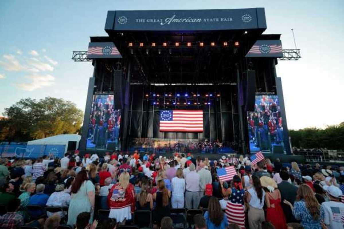 Attendees watch the rally to kick off the Great American State Fair on the National Mall on June 24, 2026, in Washington, DC.