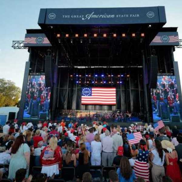 Attendees watch the rally to kick off the Great American State Fair on the National Mall on June 24, 2026, in Washington, DC.