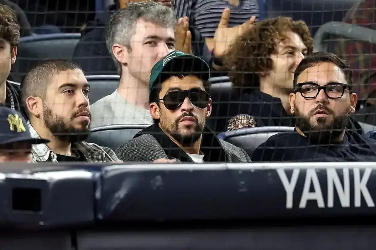 Bad Bunny attends the game between the New York Yankees and the Toronto Blue Jays in game three of the American League Division Series at Yankee Stadium on Oct. 7, 2025, in the Bronx borough of New York City.