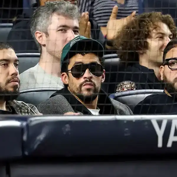 Bad Bunny attends the game between the New York Yankees and the Toronto Blue Jays in game three of the American League Division Series at Yankee Stadium on Oct. 7, 2025, in the Bronx borough of New York City.