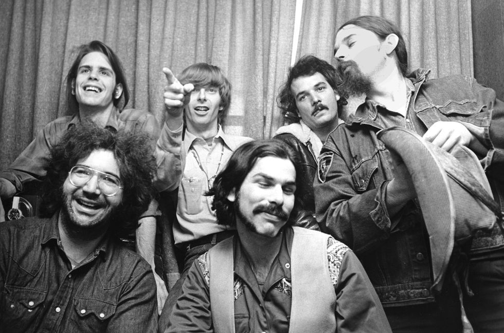 Bob Weir, Phil Lesh, Bill Kreutzmann, Ron "Pigpen" McKernan, Mickey Hart and Jerry Garcia of the Grateful Dead.