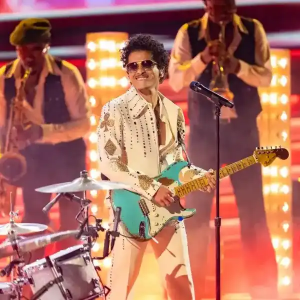 Bruno Mars of Silk Sonic performs onstage at the 64th Annual Grammy Awards held at the MGM Grand Garden Arena on April 3rd, 2022 in Las Vegas, Nevada.