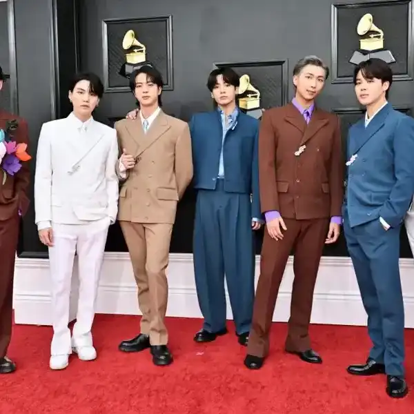 BTS at the 64th Annual Grammy Awards held at the MGM Grand Garden Arena on April 3, 2022, in Las Vegas.