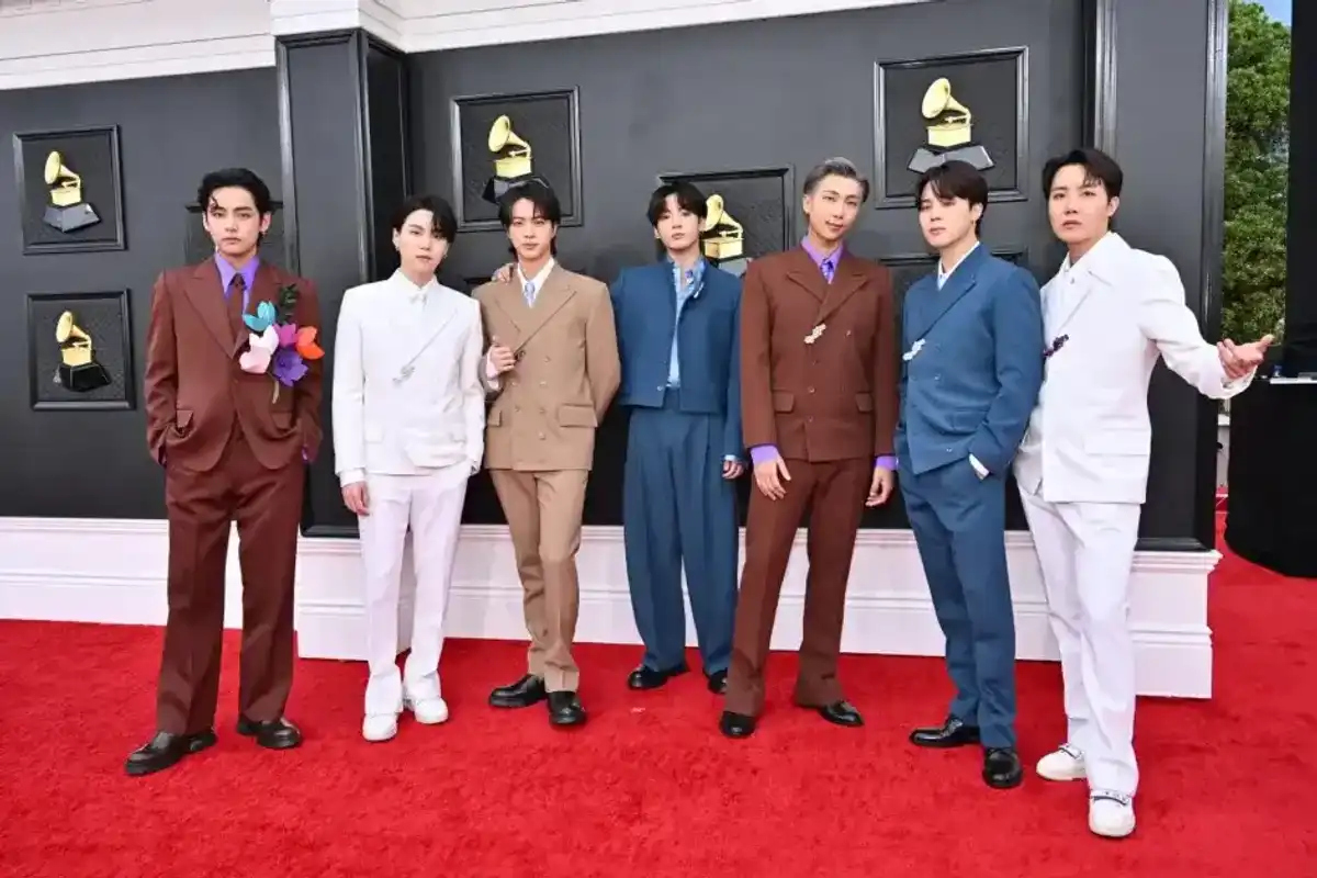 BTS at the 64th Annual Grammy Awards held at the MGM Grand Garden Arena on April 3rd, 2022 in Las Vegas, Nevada.
