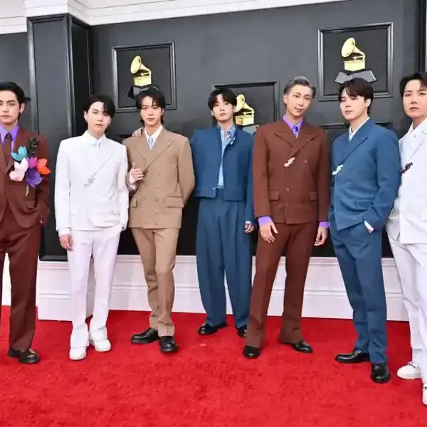 BTS at the 64th Annual Grammy Awards held at the MGM Grand Garden Arena on April 3rd, 2022 in Las Vegas, Nevada.