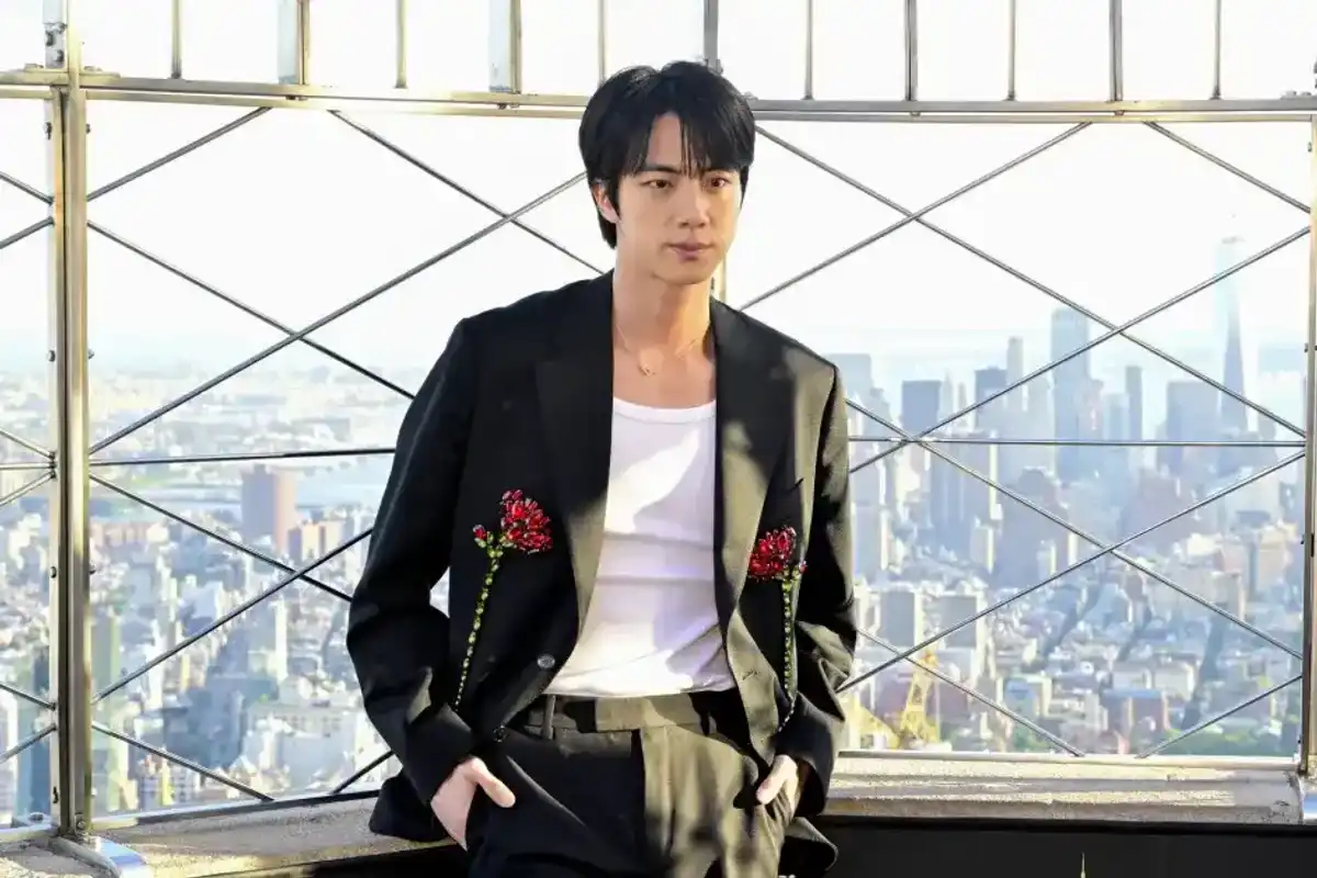BTS' Jin lights the Empire State Building in celebration of his second solo album, Echo, on May 20, 2025, in New York City.