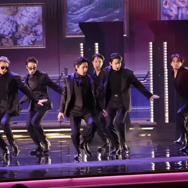 BTS performs during the 64th Annual GRAMMY Awards at MGM Grand Garden Arena on April 3, 2022, in Las Vegas.