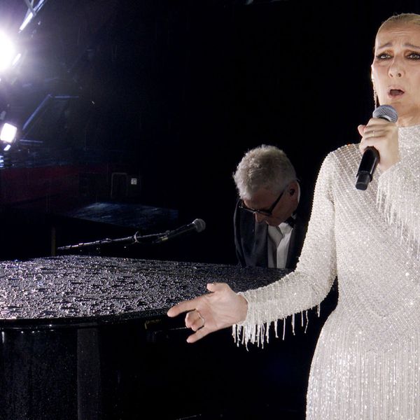 Celine Dion performing on the Eiffel Tower during the opening ceremony of the Paris 2024 Olympic Games Paris 2024 on July 26, 2024 in Paris, France.