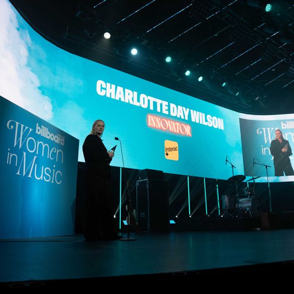 Charlotte Day Wilson accepts the Women of the Year award at Billboard Canada Women in Music on Oct. 1, 2025 at Rebel in Toronto.
