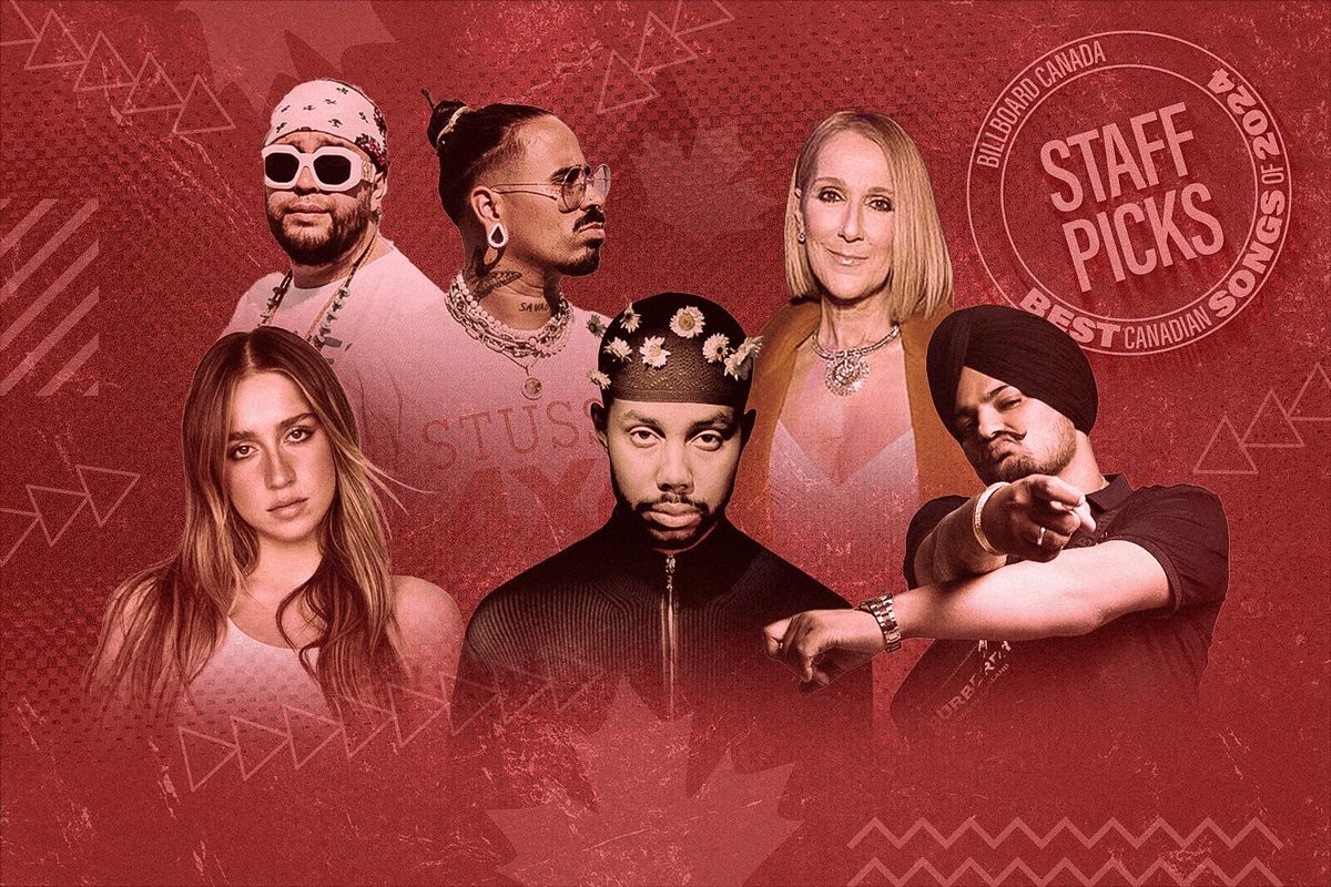 Clockwise from top left: Snotty Nose Rez Kids, Celine Dion, Sidhu Moose Wala, Mustafa, Tate McRae