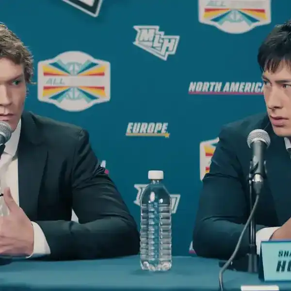 Connor Storrie and Hudson Williams in "Heated Rivalry"