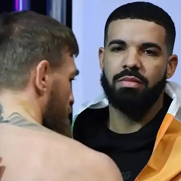 Conor McGregor and rapper Drake attend a ceremonial weigh-in for UFC 229 at T-Mobile Arena on October 05, 2018 in Las Vegas, Nevada. McGregor will challenge UFC lightweight champion Khabib Nurmagomedov for his title at UFC 229 on October 6 at T-Mobile Arena in Las Vegas.