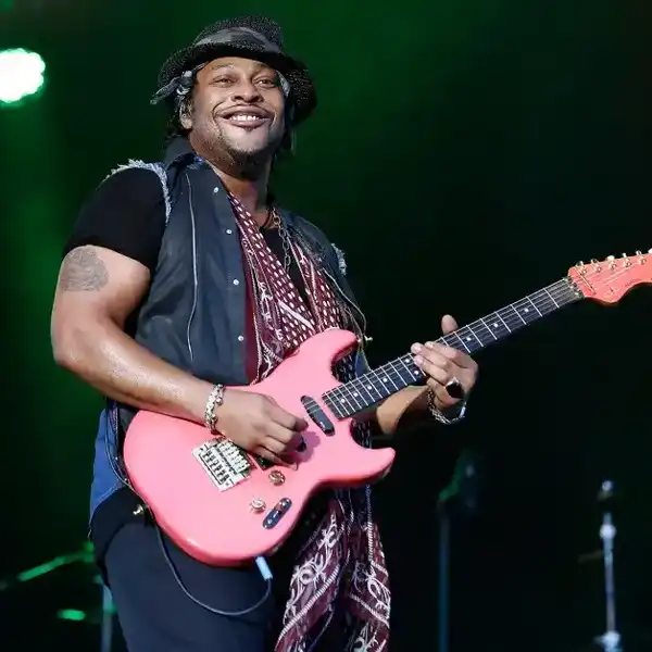 D'Angelo performs live on the main stage during Day Two of the Lovebox festival at Victoria Park on July 20, 2013 in London, England.