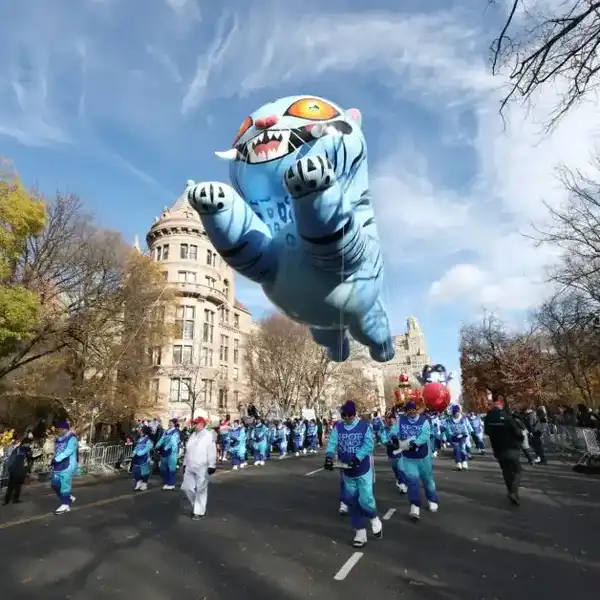 Derpy Tiger balloon during the 2025 Macy's Thanksgiving Day Parade on November 27, 2025 in New York City.