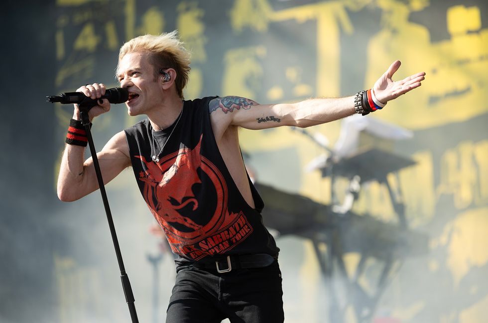 Deryck Whibley of Sum 41 perform on stage during Day 3 of Hurricane Festival 2024 at Eichenring on June 23, 2024 in Scheessel, Germany.