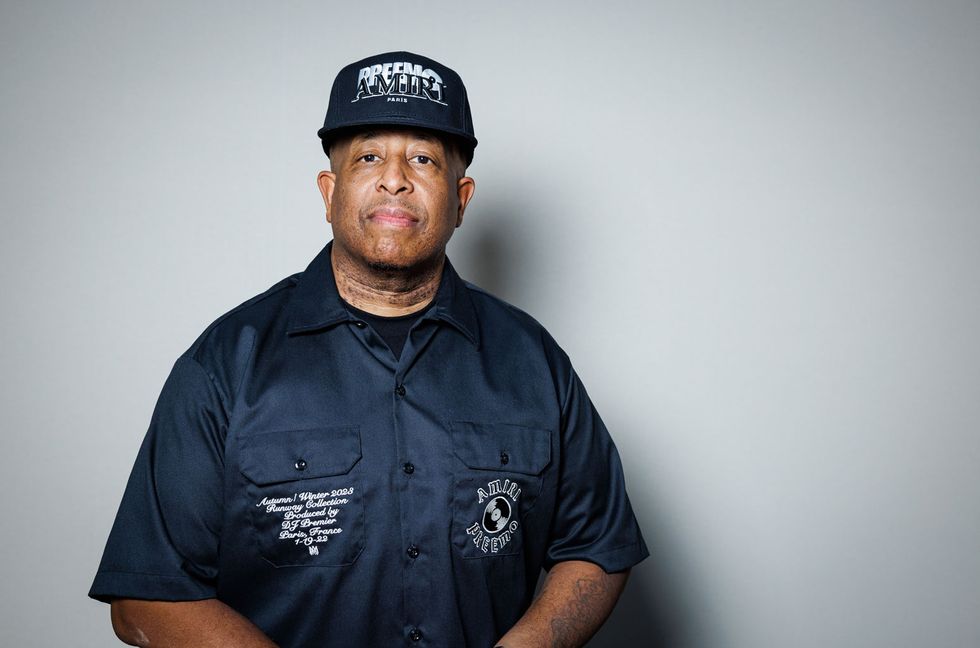 Dj Premier poses backstage prior to the Amiri Menswear Fall-Winter 2023-2024 show at Carreaux du Temple as part of Paris Fashion Week on Jan. 19, 2023 in Paris, France.