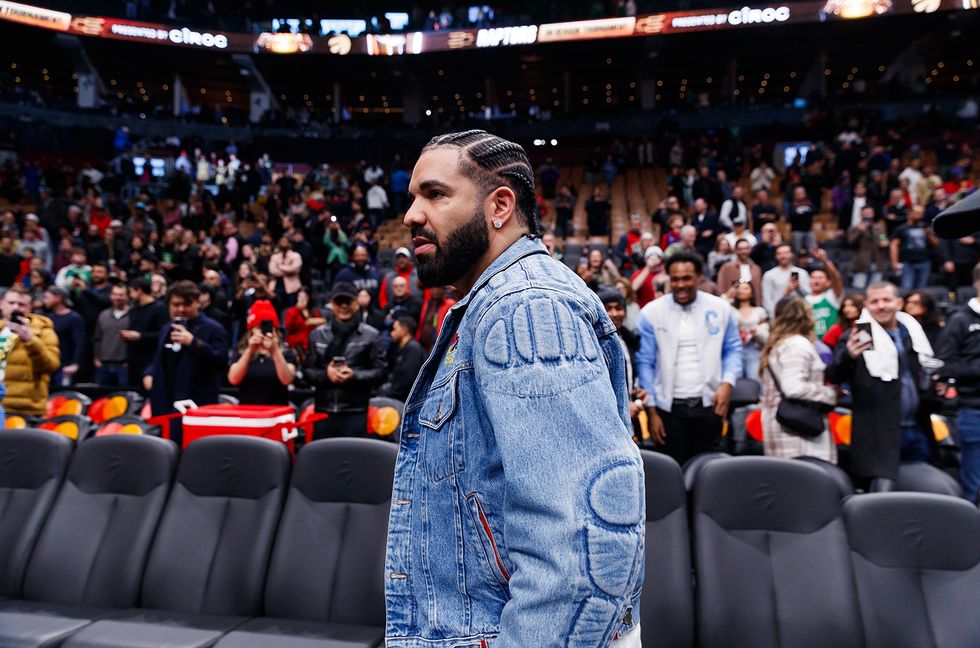 Drake leaves the court after the NBA In-Season Tournament game between the Toronto Raptors and the Boston Celtics at Scotiabank Arena on Nov. 17, 2023 in Toronto, Canada.