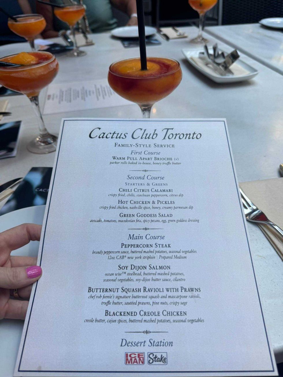 Drake's Toronto dinner menu
