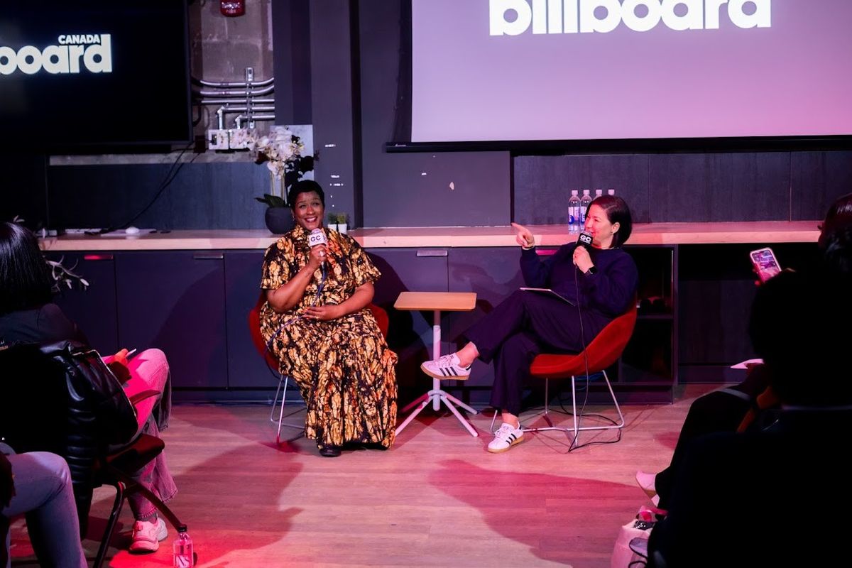 EMPIRE's Tina Davis (left) and Girl Connected's Lola Plaku at Conversations with the Pros at Toronto Metropolitan University in Toronto on March 28, 2025.