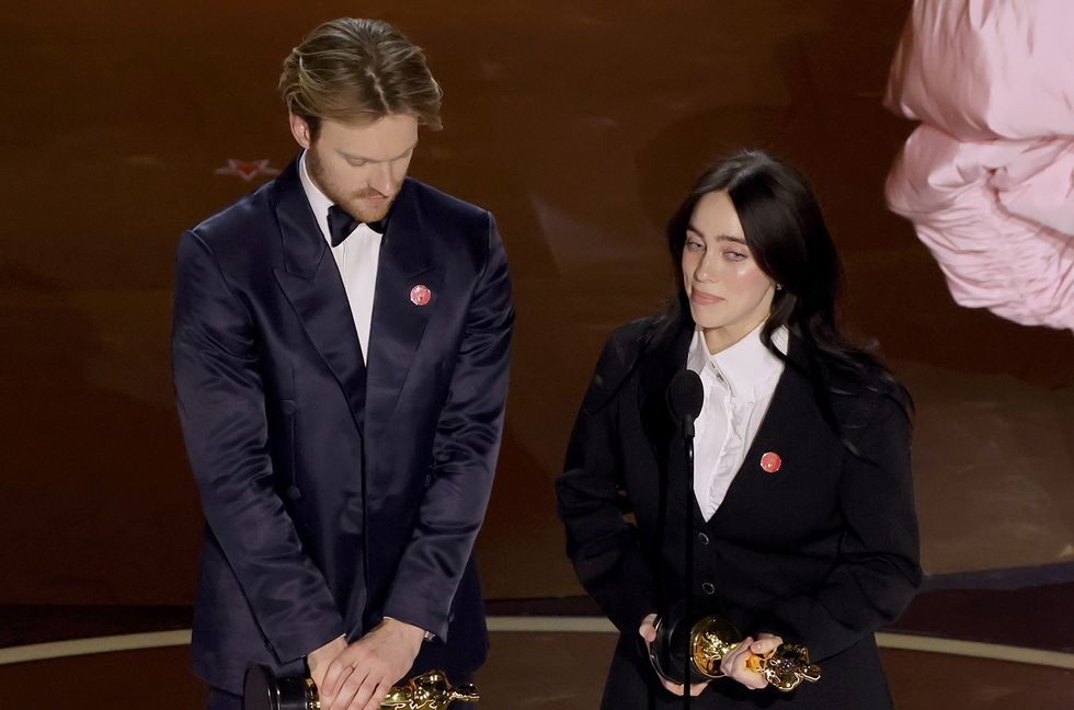 Finneas O'Connell and Billie Eilish accept the Best Original Song award for 'What Was I Made For?' from "Barbie" onstage during the 96th Annual Academy Awards at Dolby Theatre on March 10, 2024 in Hollywood, California.