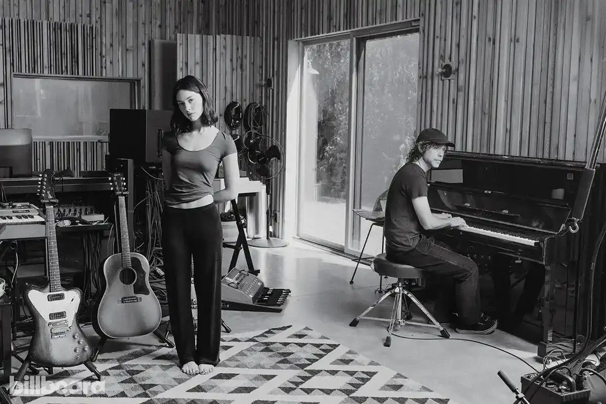 From left: Gracie Abrams and Aaron Dessner photographed by Wesley Mann on September 1, 2023 at Long Pond Studio near Hudson, NY.