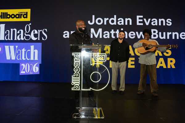 From left to right: Matthew Burnett, Jordan Evans and Daniel Caesar at Billboard Canada Managers to Watch 2026