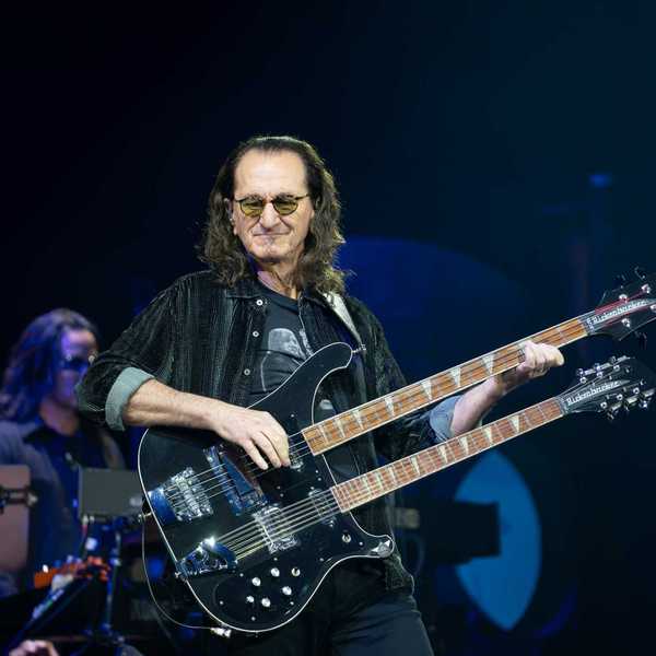 Geddy Lee of Rush at Scotiabank Arena in Toronto on Aug. 11, 2026.