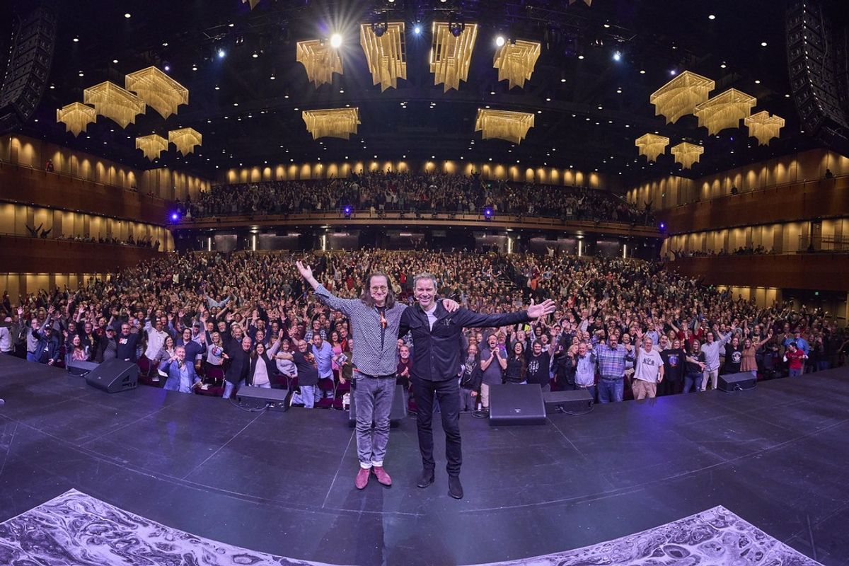 Geddy Lee with Eric McCormack at a book tour stop for 'My Effin' Life'