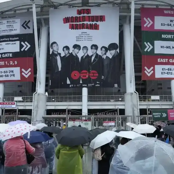 GOYANG, SOUTH KOREA - APRIL 09: Fans of K-pop boy band BTS wait in line for the BTS World Tour 'Arirang' at Goyang stadium on April 09, 2026 in Goyang, South Korea.