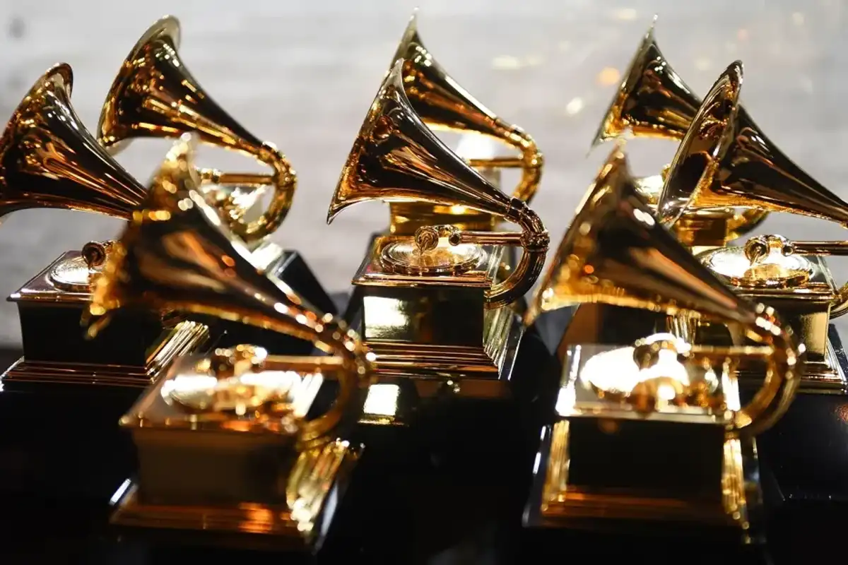 Grammy trophies sit in the press room during the 60th Annual Grammy Awards on January 28, 2018, in New York.