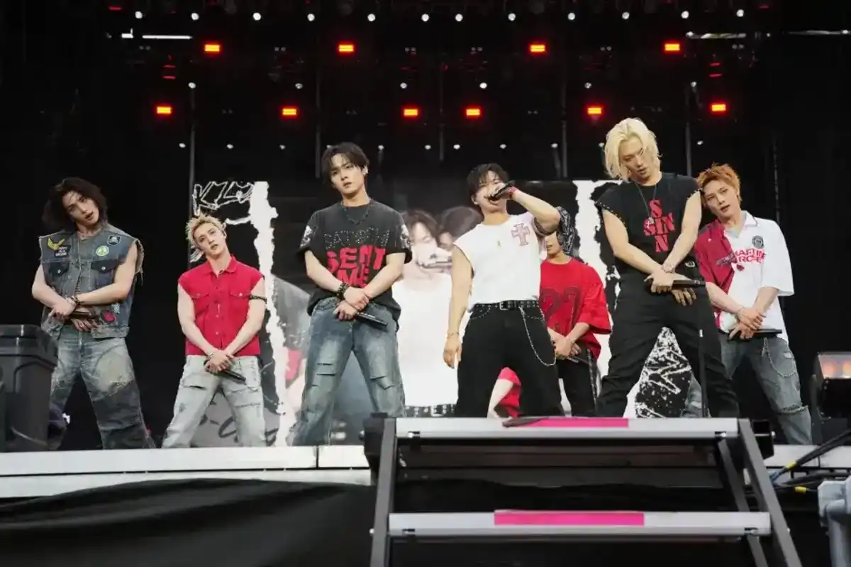 Hyunjin, Bang Chan, Lee Know, Changbin, Han, Felix and I.N of Stray Kids perform at the 2026 Governors Ball Music Festival held at Flushing Meadows Corona Park on June 6, 2026, in New York City.