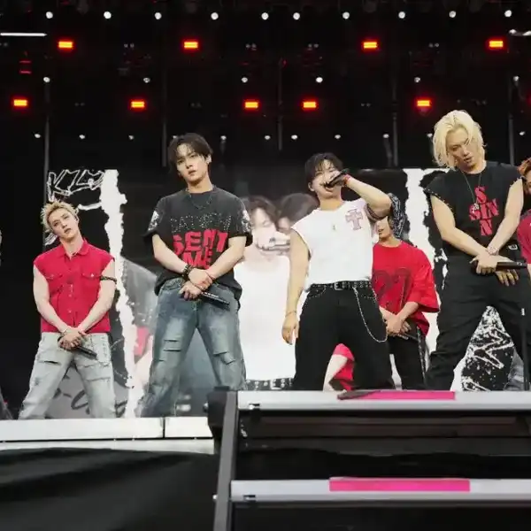 Hyunjin, Bang Chan, Lee Know, Changbin, Han, Felix and I.N of Stray Kids perform at the 2026 Governors Ball Music Festival held at Flushing Meadows Corona Park on June 6, 2026, in New York City.