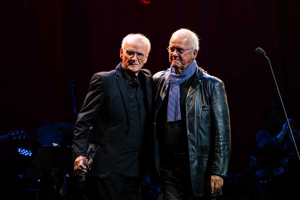 Ian Thomas with Murray McLauchlan at Canadian Songwriters Hall of Fame Legends in Toronto on Oct. 17, 2025.