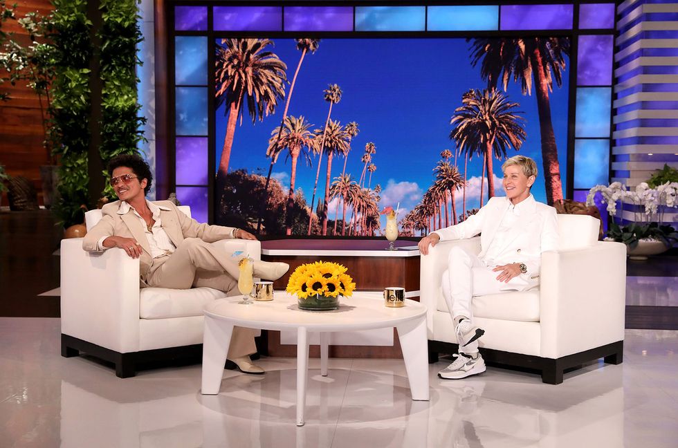 Bruno Mars Surprises Ellen DeGeneres With Some Very Bruno-Centric Farewell Gifts