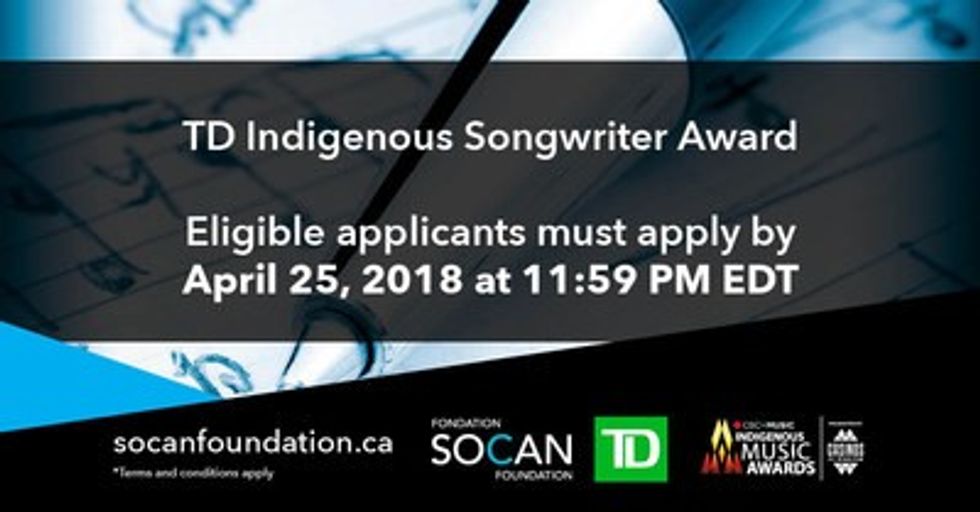 $10K TD Indigenous Songwriter Award Launched By SOCAN Foundation