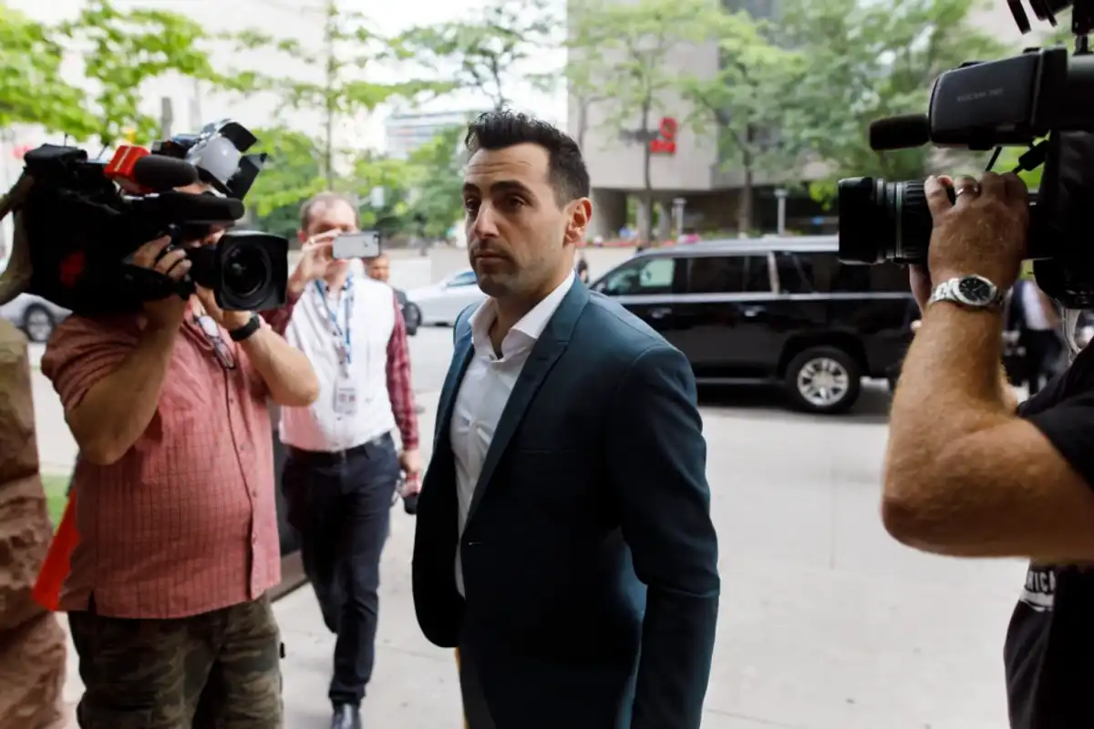 Jacob Hoggard, former frontman of the band Hedley, arrives at a Toronto courthouse during his preliminary hearing on July 12, 2019.
