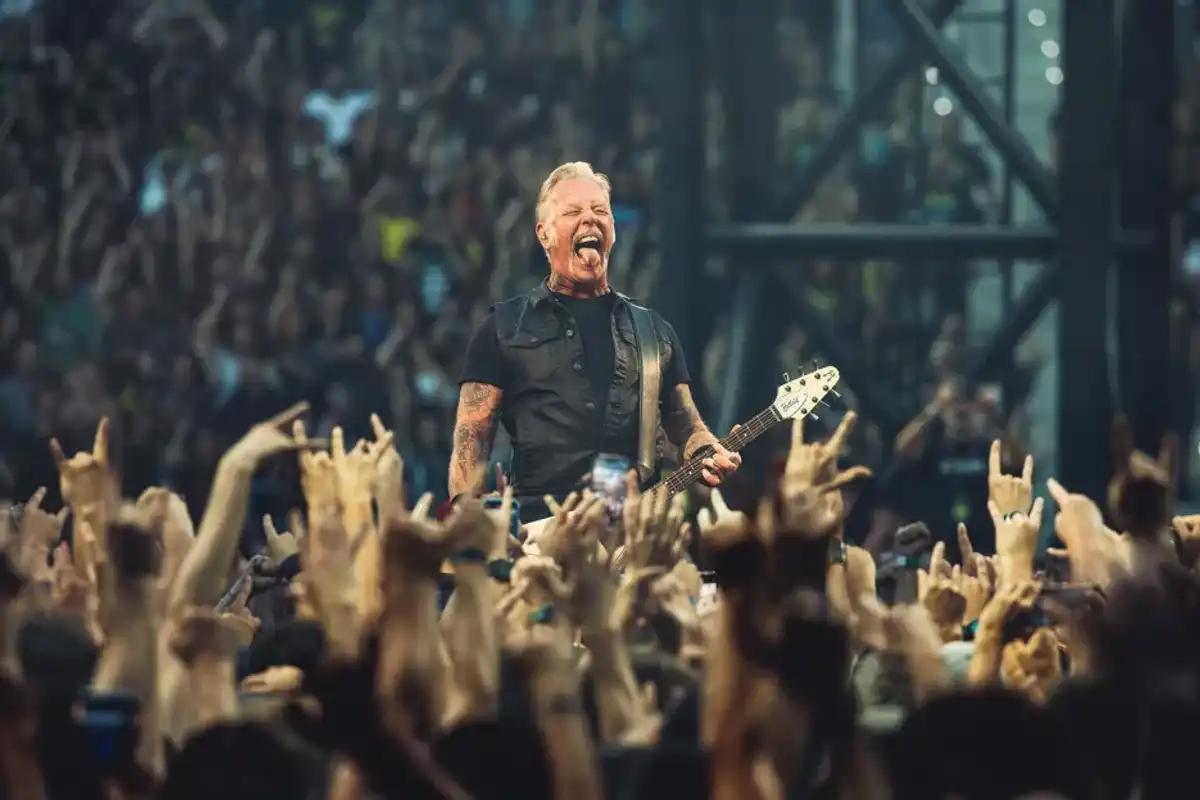 James Hetfield of Metallica performs on stage at Estadio Metropolitano on July 14, 2024 in Madrid, Spain.