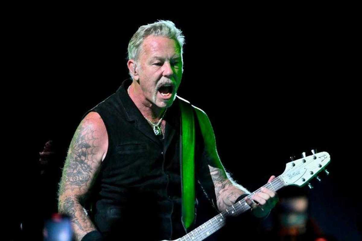 James Hetfield of Metallica performs onstage at the Metallica - M72 World Tour held at SoFi Stadium on August 25, 2023 in Los Angeles, California.