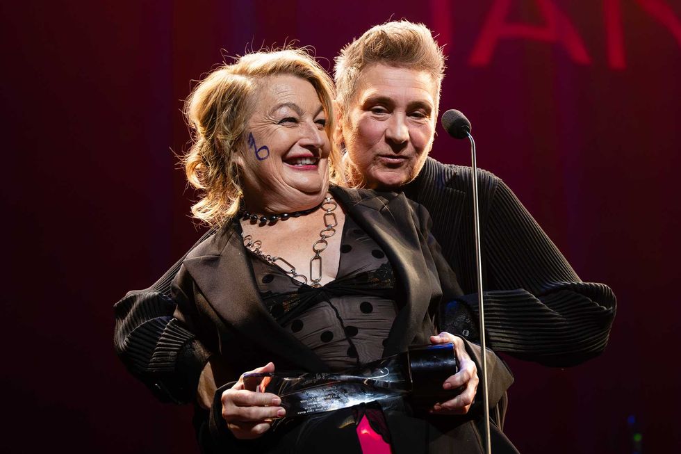 Jane Siberry with k.d. lang at Canadian Songwriters Hall of Fame Legends in Toronto on Oct. 17, 2025.