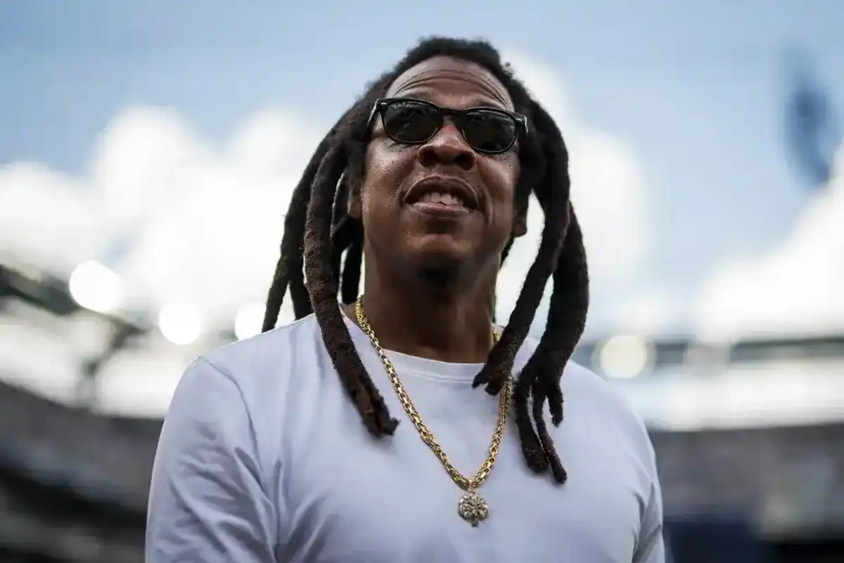Jay-Z looks on prior to the FIFA Club World Cup semi final football match between Paris Saint-Germain FC and Real Madrid CF in East Rutherford, NJ, on July 9th, 2025.