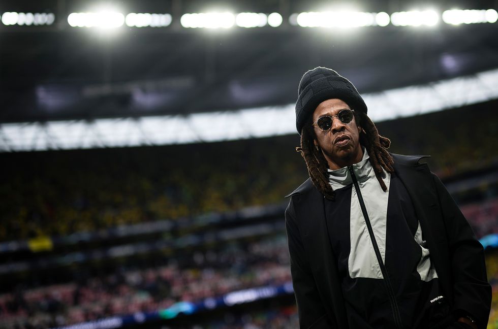 Jay-Z looks on prior to the UEFA Champions League final football match between Borussia Dortmund and Real Madrid CF.