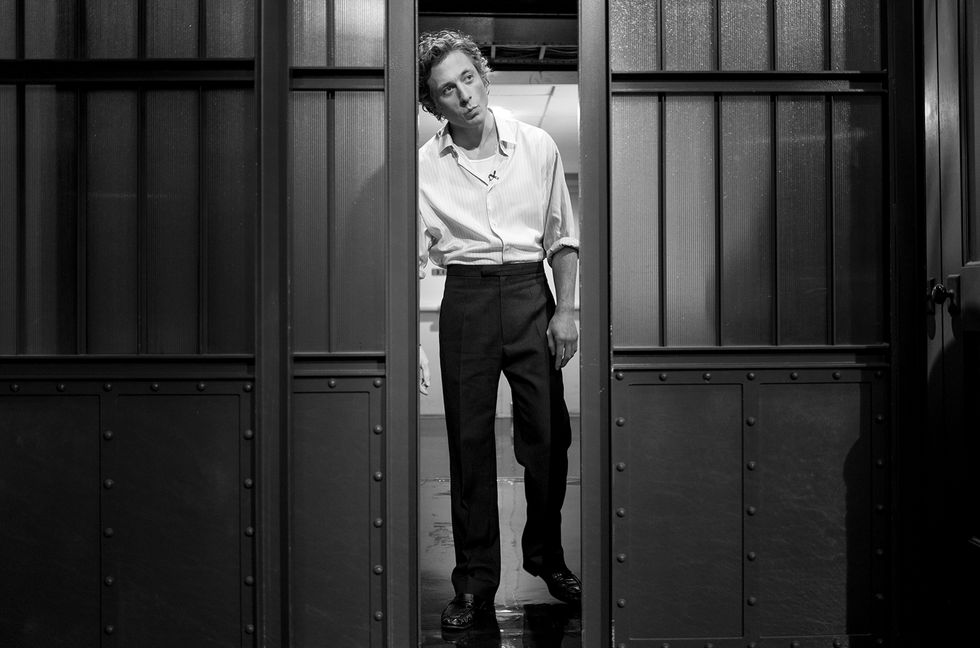 Jeremy Allen White backstage at 'Late Night With Seth Meyers' on December 18, 2023.