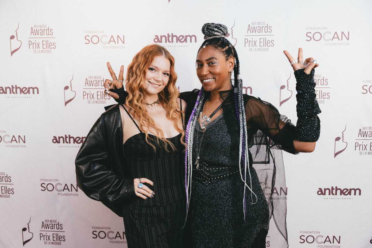 JESSIA (left) and Dominique Fils-Aimé at the Her Music Awards in Toronto on Feb. 23, 2026.